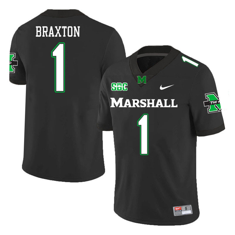 Men #1 Braylon Braxton Marshall Thundering Herd SBC Conference College Football Jerseys Stitched-Bla